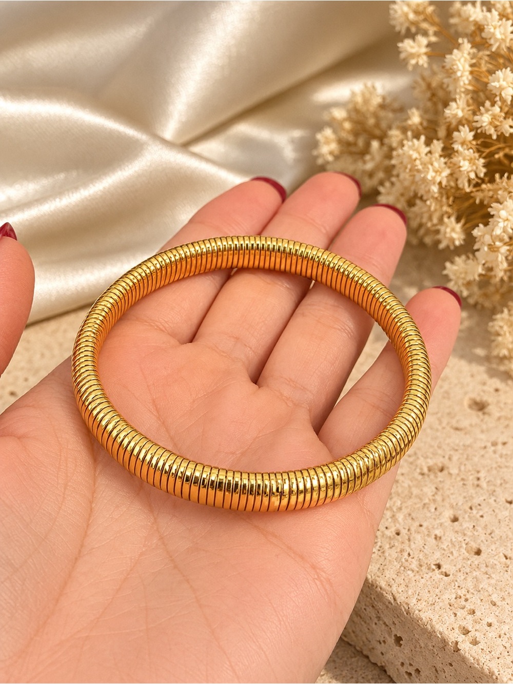 Gold Coiled Bangle Bracelet size 8 mm